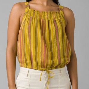 Prana Little Palm Cami Tank Yellow and Pink Striped Organic Cotton Size Small